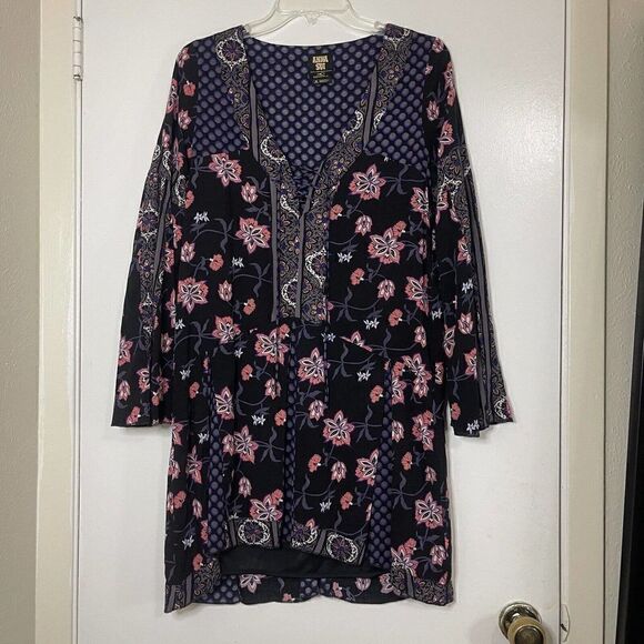 ANNA SUI x O'neill black blue floral boho mini dress size small - Picture 3 of 7
